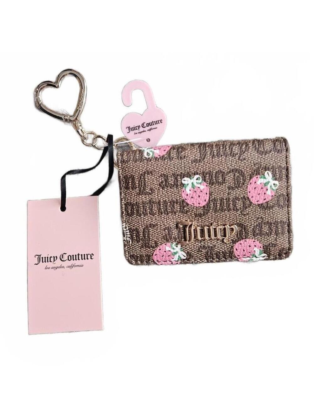 Juicy Couture Chestnut Berry Sweet Strawberry Card Holder Keychain Wallet NWT